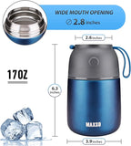 Insulated Thermo Food Jar for Hot & Cold Food for Kids Adult, 17 oz Soup Thermal Hot Food Containers for Lunch, Triple Layer Insulation Stainless Steel Food Jar with Spoon(Blue)