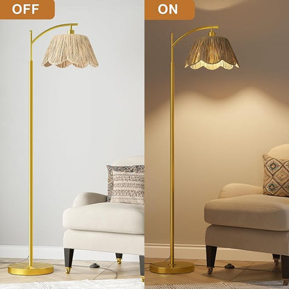 Oneach Arc Floor Lamp for Living Room, Rattan Boho Floor Lamp - Image 5
