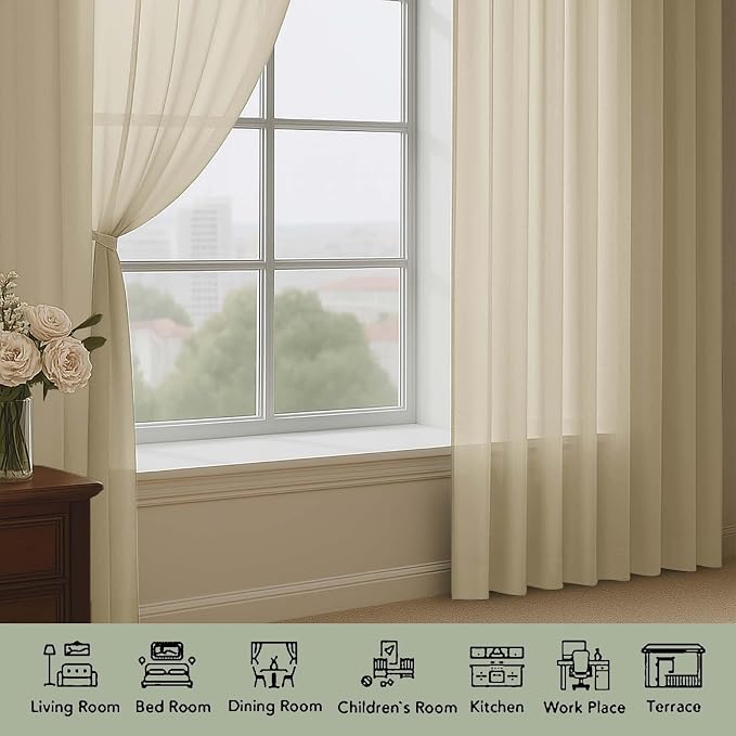 Taupe Sheer Curtains 120 Inches Long 2 Panels Set, Airy Lightweight Sheer Taupe - Image 3
