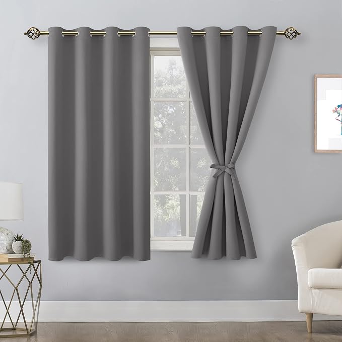 Blackout Curtains for Bedroom 52 x 54 Inch Long Light Grey 2 Panels | Thermal - Image 8