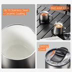 TKK 12 oz Insulated Coffee Mug with Handle Ceramic Coating Detachable Slider Lid Stainless Steel Tumbler Double Wall Vacuum Travel Cup