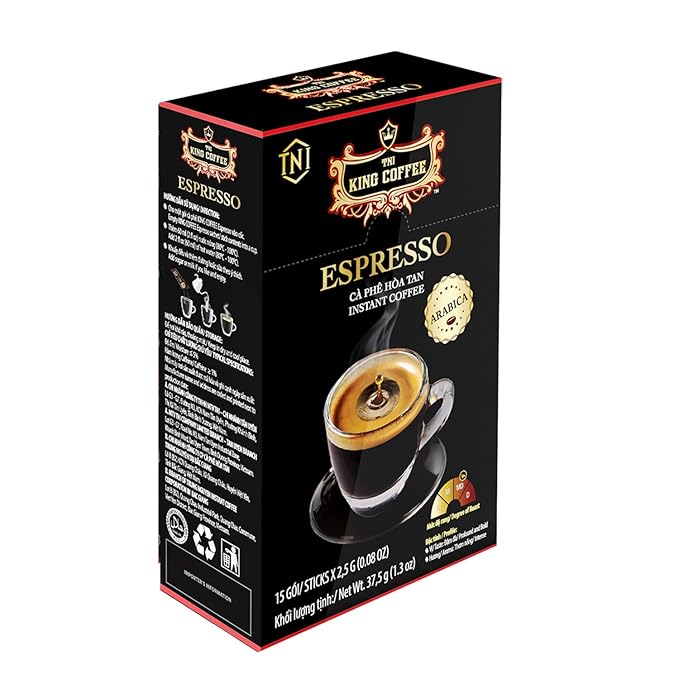 King Coffee Espresso, Vietnamese Instant Coffee Arabica, Medium Dark Roast, 15 Packets x 2.5g, Pack of 1