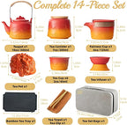 ICHAG Chinese Tea Set, Japanese Tea Sets for Adults, 15-Piece Porcelain Gongfu Tea Set with Tea Pet & Tea Tray, Japanese Teapot Set, Travel Tea Party Set, for Home/Office/Outdoor/Gifts (Red)