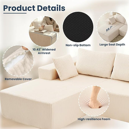 DUMOS 108" Boneless Couch, Cloud Sectional Couch - Image 5