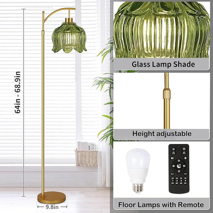 QIYIZM Glass Floor Lamp for Living Room, Mid Century Modern Brass Tall Lamp - Image 5