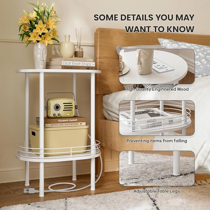 DGSANDGO White Side Table with Charging Station, Side Tables Living Room - Image 4