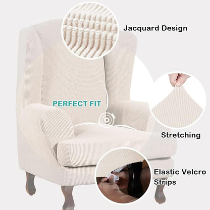 Turquoize Wingback Chair Covers 2 Piece Wing Chair Slipcover Stretch Slipcovers - Image 3