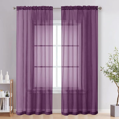 Plum Sheer Curtains 84 Inches Long 2 Panels by OVZME