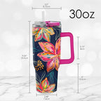 RainCaper 18/8 Stainless Steel Insulated Water Tumbler with Straw | 30oz, BPA-Free, Double Wall for Hot & Cold | Travel-Friendly, Cup Holder Ready (EttaVee Bold Flowers)