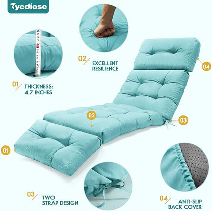 Outdoor Chaise Lounge Chair Cushion Waterproof 74.4 x 22 x 4.7 Inches Memory - Image 5