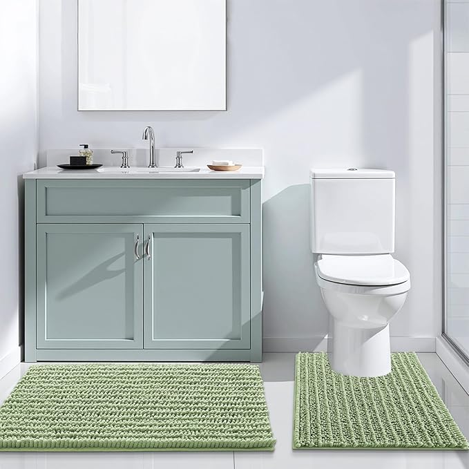 Arotive Luxury Chenille Bathroom Rug Mat, Extra Soft Thick Absorbent Shaggy Bath Rugs, Non-Slip Machine Wash Dry, Plush Bath Mats for Bathroom, Shower and Tub, 36x24, Sage Green