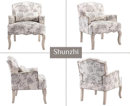 Shunzhi Floral Accent Chairs Farmhouse Upholstered Armchair Linen Reading Chair - Image 8