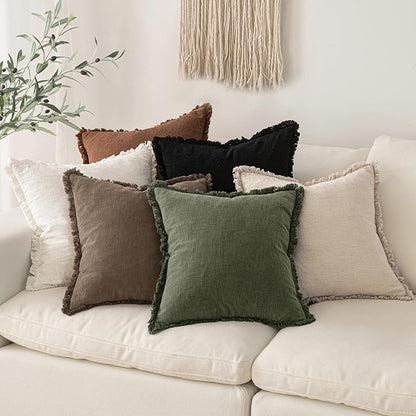 MIULEE Linen Fringe Decorative Fall Throw Pillow Covers Late Autumn 20x20 | Set - Image 11
