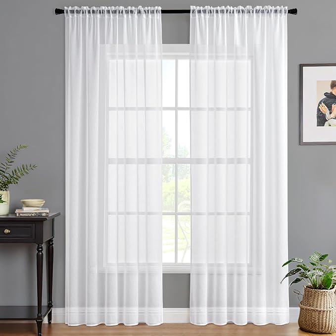 MIULEE Semi White Linen Textured Sheer Curtains 42W×72L Rod Pocket 2 Panels | by MIULEE