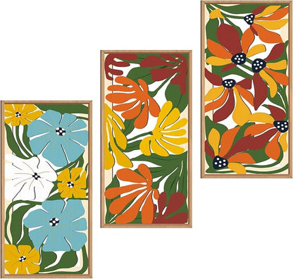 IARTTOP Boho Floral Wood Wall Art Framed 8x16 Inch Set of 3 Minimalist by IARTTOP