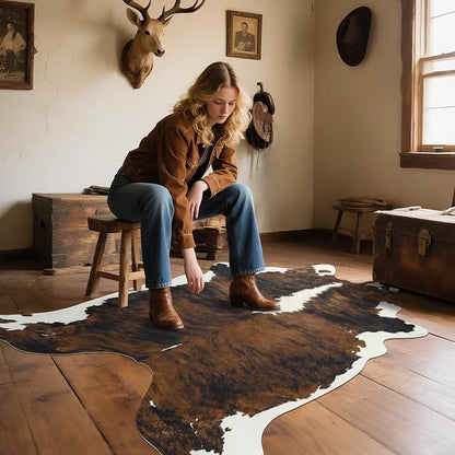 Faux Cowhide Rug, Animal Cow Hide Rug, 7 x 6.2 Ft Black and Brown | Premium - Image 5