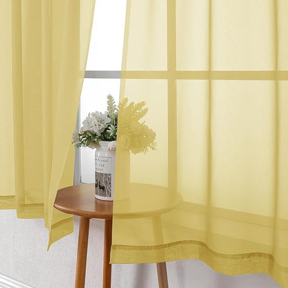 Yellow Sheer Curtains 54 Inch Length 2 Panels, Light Filtering Voile Curtain - Image 8