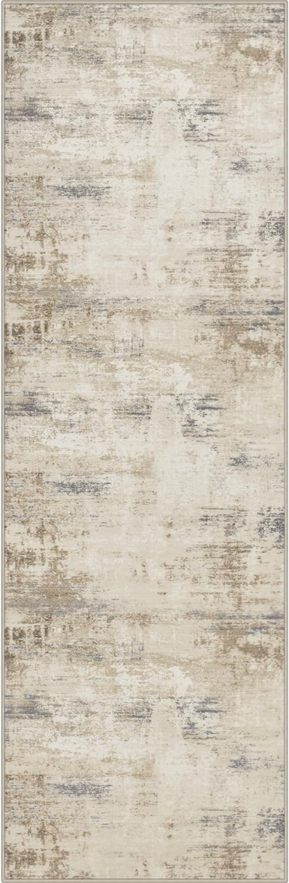 2.6x8 Washable Runner Rug：Modern Abstract Soft Carpet Beige Brown | by FXRHLP