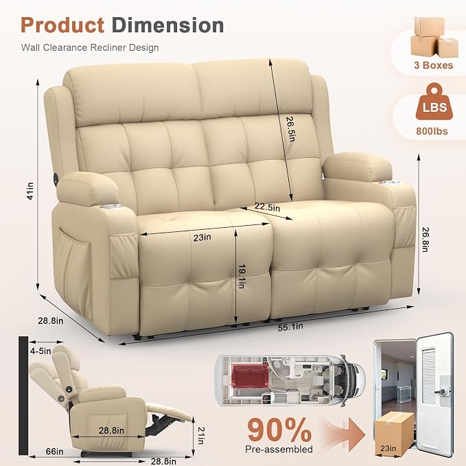 RV Loveseat Recliner Sofa, Wall Hugger Recliners - Image 2