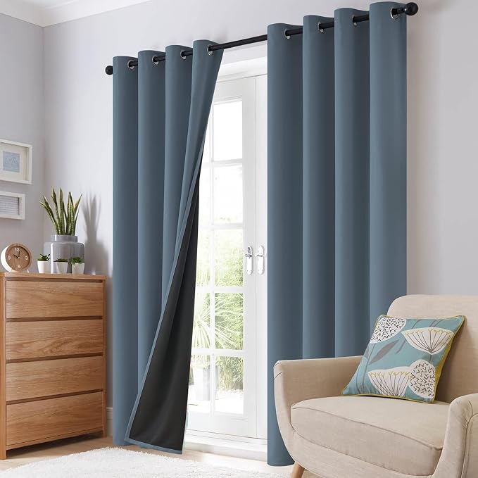 SimpleHome Stone Blue 100% Blackout Curtains Room Darkening Living Room 72L | - Image 8