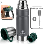Vacuum Insulated Water Bottle Thermo Water Flask with Cup 680ml/23oz Stainless Steel Thermal Water Bottles Thermo for Hot and Cold Drinks Coffee Water(Dark Grey,Set)