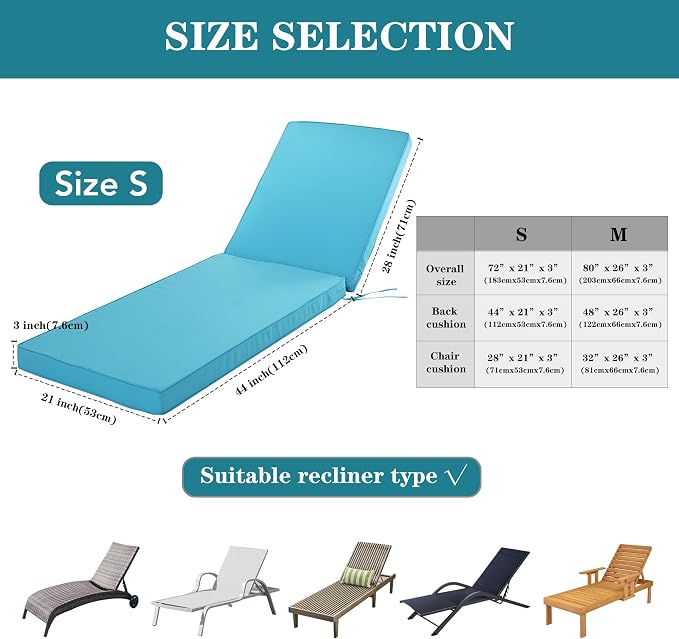 Chaise Lounge Cushion for Outdoor Furniture, Waterproof Fade and Tear Resistant - Image 5