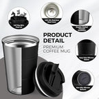 Volhoply 13 oz Stainless Steel Insulated Travel Coffee Mug with Fip Lid,Reusable Double Wall Vacuum Metal Coffee Cup,Portable to Go Leak Proof Cafe Thermal Tumbler for Hot & Cold Drinks(Black,1)