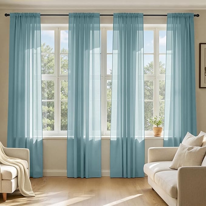 MIULEE Dusty Blue Sheer Curtains 90 Inches Long 4 Panels 42 x 90 Inches | Light by MIULEE