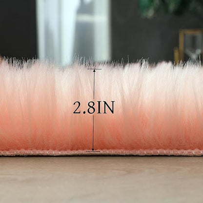 linmopm Faux Fur Rug Sheepskin Shag Fluffy Fuzzy Pink 3x4 ft Rugs - Image 6