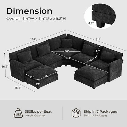 ELUCHANG 114" Oversized V-Shaped Cloud Couch Modular Sectional Sofa - Image 2