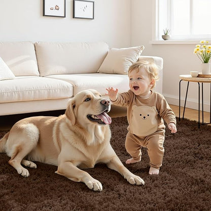 2x6 Fluffy Shag Area Rugs for Living Room Bedroom: Soft Plush Carpet Brown | - Image 3