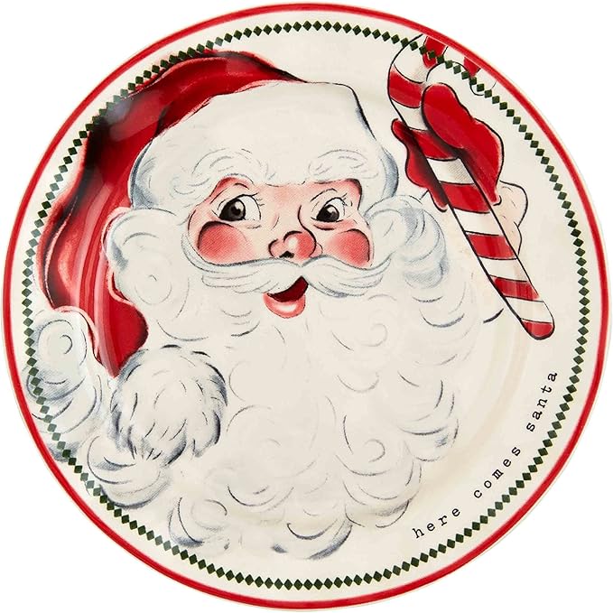 Mud Pie Santa Salad Christmas Plate, Candy Cane, 8" dia