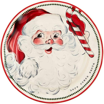 Mud Pie Santa Salad Christmas Plate, Candy Cane, 8" dia