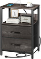 Yoobure Nightstand with Charging Station, Small Night Stand with Fabric Drawers by Yoobure