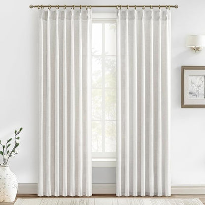 Custom 88 Inch Beige White Pinch Pleat Nursery Curtains 2 Panels Set, Light by PleatedDrapes