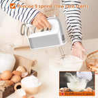 9-Speed Digital Hand Mixer Electric, 400W Powerful DC Motor, Baking Mixer Handheld with Snap-On Storage Case, 5 Stainless Steel Accessories, Flat Beaters, Dough Hooks, Whisk (Silvery & White)