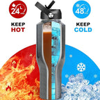HYDROWION Water Bottle Stainless Steel,Vacuum Insulated Leak Proof Tumbler 32oz with Straw Lid, Spout Lid and Flex Cap(Cold for 48 Hrs, Hot for 24 Hrs), Fit in Any Car Cup Holder, Laser Grey