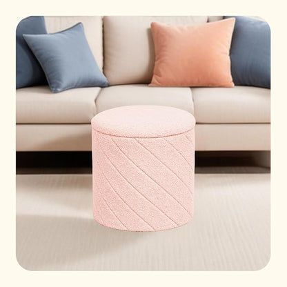 PINPLUS Ottoman with Stroage Round Boucle Ottoman and Tray Sherpa Removable - Image 6