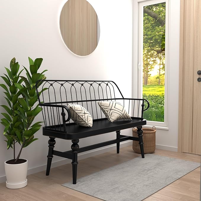 DIBRATY Entryway Bench, Spindle Back Wooden Dinning Bench, Farmhouse Foyer Bench - Image 5