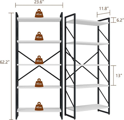 Shintenchi 5 Tiers Bookshelf, Classically Tall Bookcase Shelf, Industrial Book - Image 2