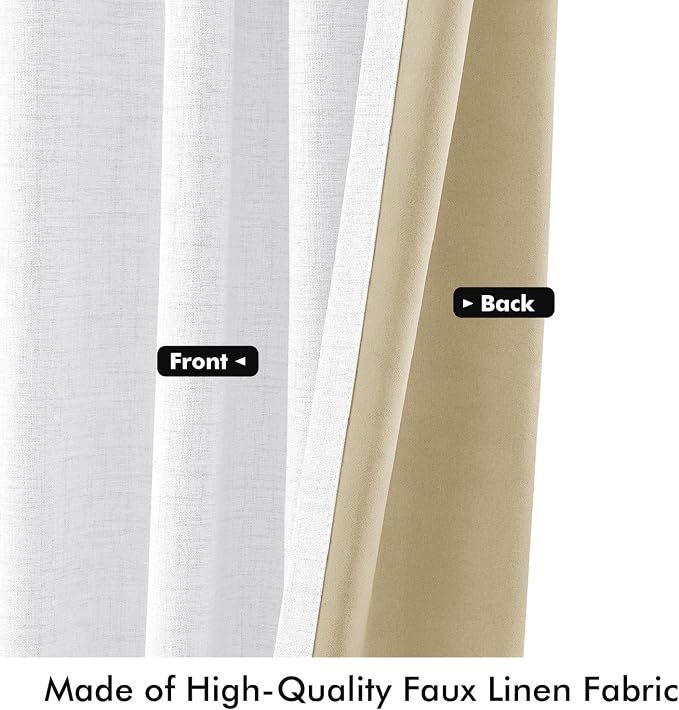 MIULEE 100% Blackout Linen Curtains 42 x 96 Inch Bright White 2 Panels | - Image 6