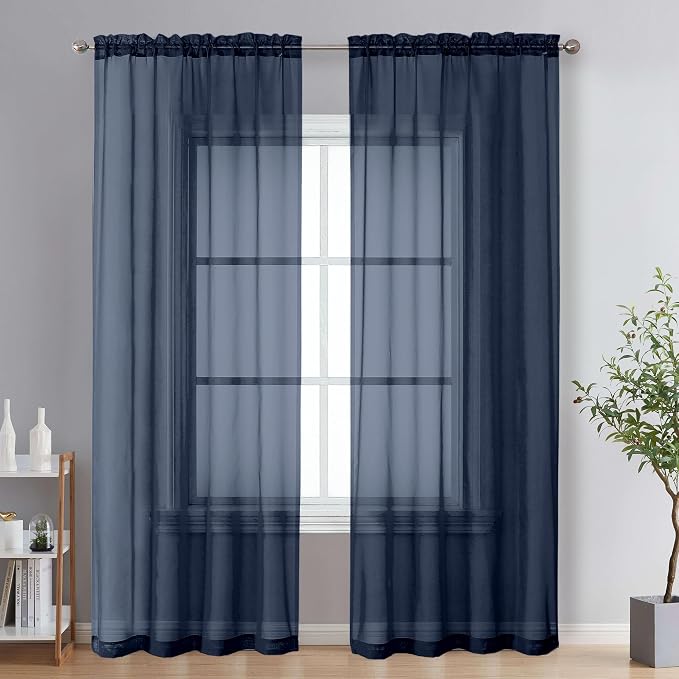 2 Panels Sheer Window Curtain Panels 96" Length by OVZME