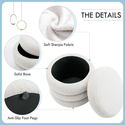 Flouki 19.5" Storage Ottoman Round, Vanity Stools - Image 9