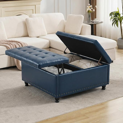 Tbfit Large Square Storage Ottoman Bench, Tufted Upholstered Coffee Table - Image 8