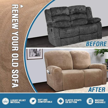 H.VERSAILTEX Velvet Stretch Recliner Couch Covers 6-Pieces Recliner Loveseat - Image 5