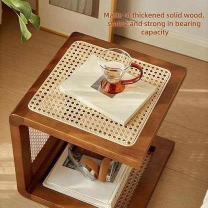 Japanese Style Wood Rattan Stool Side Table Multi-Functional Shoe Bench Night - Image 7