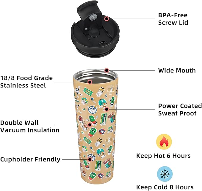 BJPKPK 34oz Skinny Tumbler With lid And Straw Stainless Steel Travel Coffee Mug Insulated Tumblers Cups,Spring Party Brown