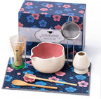 Matcha Whisk Set, 8Pcs Floral Ceramic Matcha Set with Matcha Whisk, Holder, Scoop, Scoop Rest, Sifter, Spoon and Tea Towel - Thoughtful Matcha Whisk Gift for Matcha Lovers (Beige & Pink)