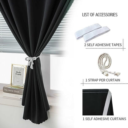 Room Darkening Curtains with Adhesive Backing Tool Free Hanging Window Drapes - Image 2