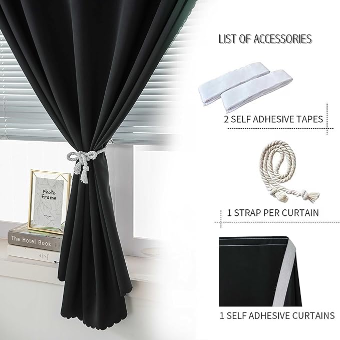 Blackout Curtains with Self Adhesive Tape No Rod No Drill Easy Install Window - Image 2